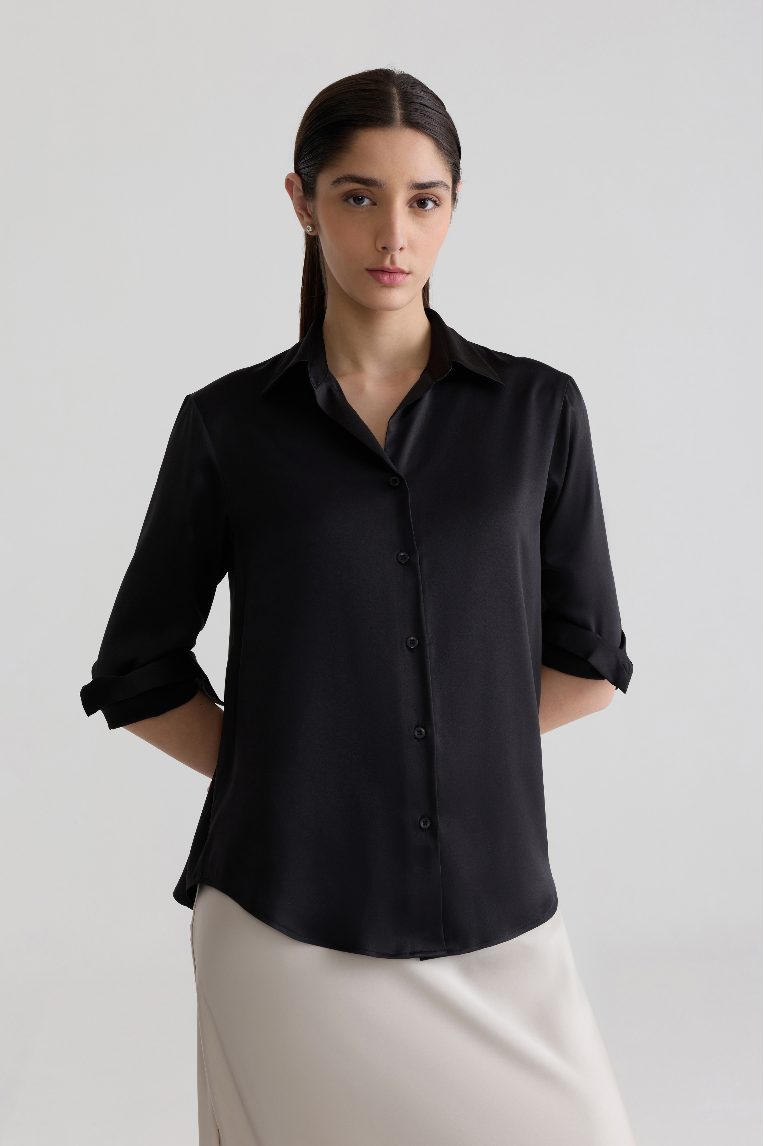 BLACK - WOMEN SATIN SHIRTS