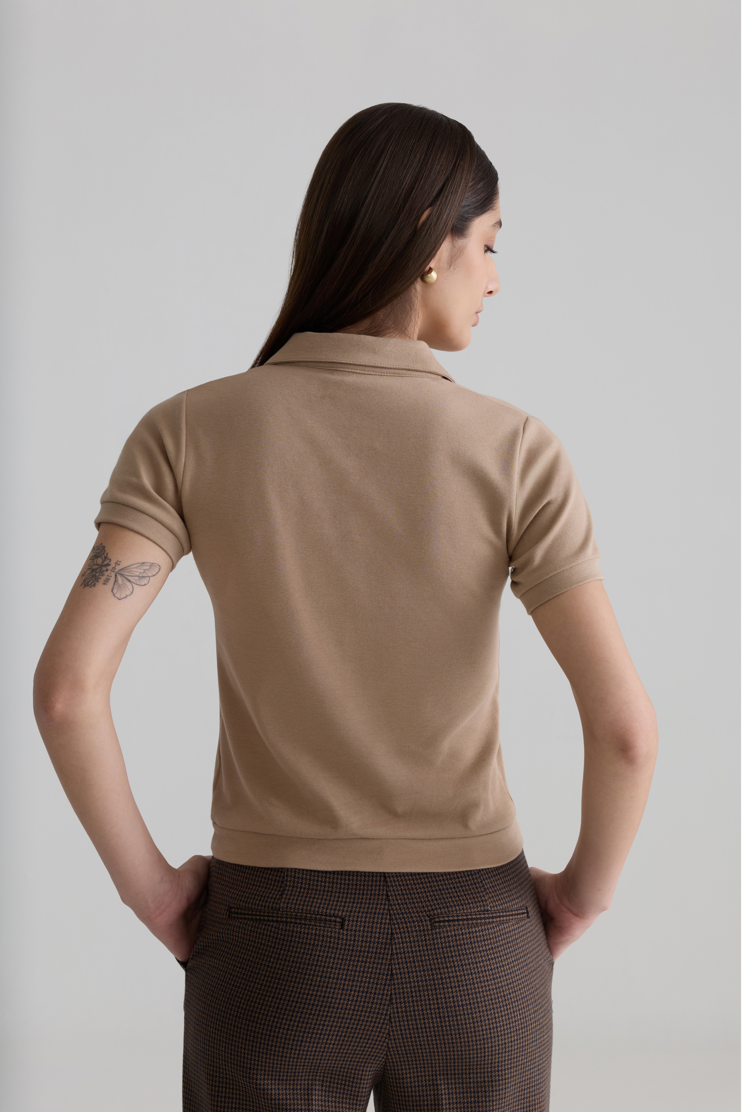 BEIGE - WOMEN V-NECK POLO