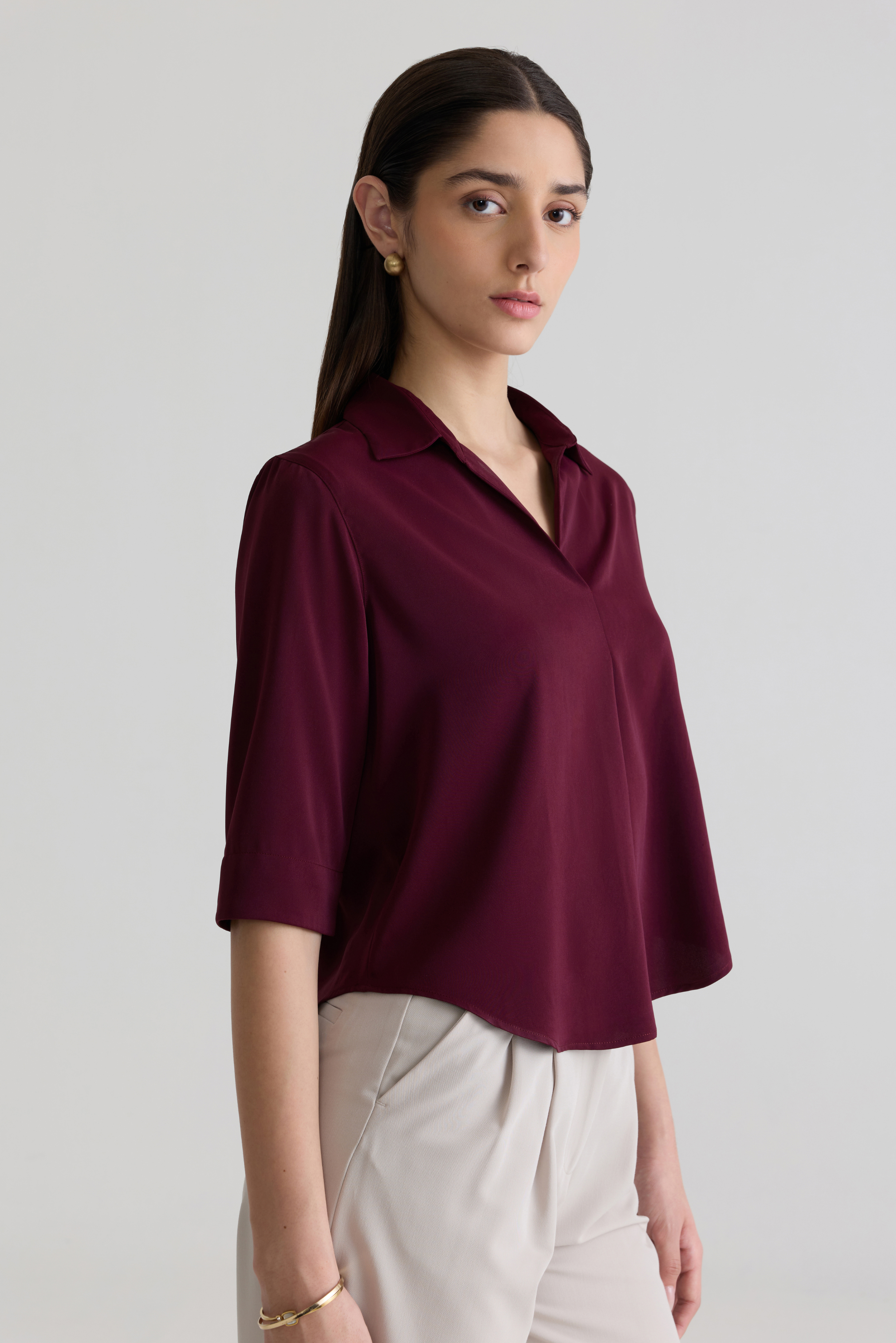 WINE - WOMEN'S SKIPPER COLLAR TOP