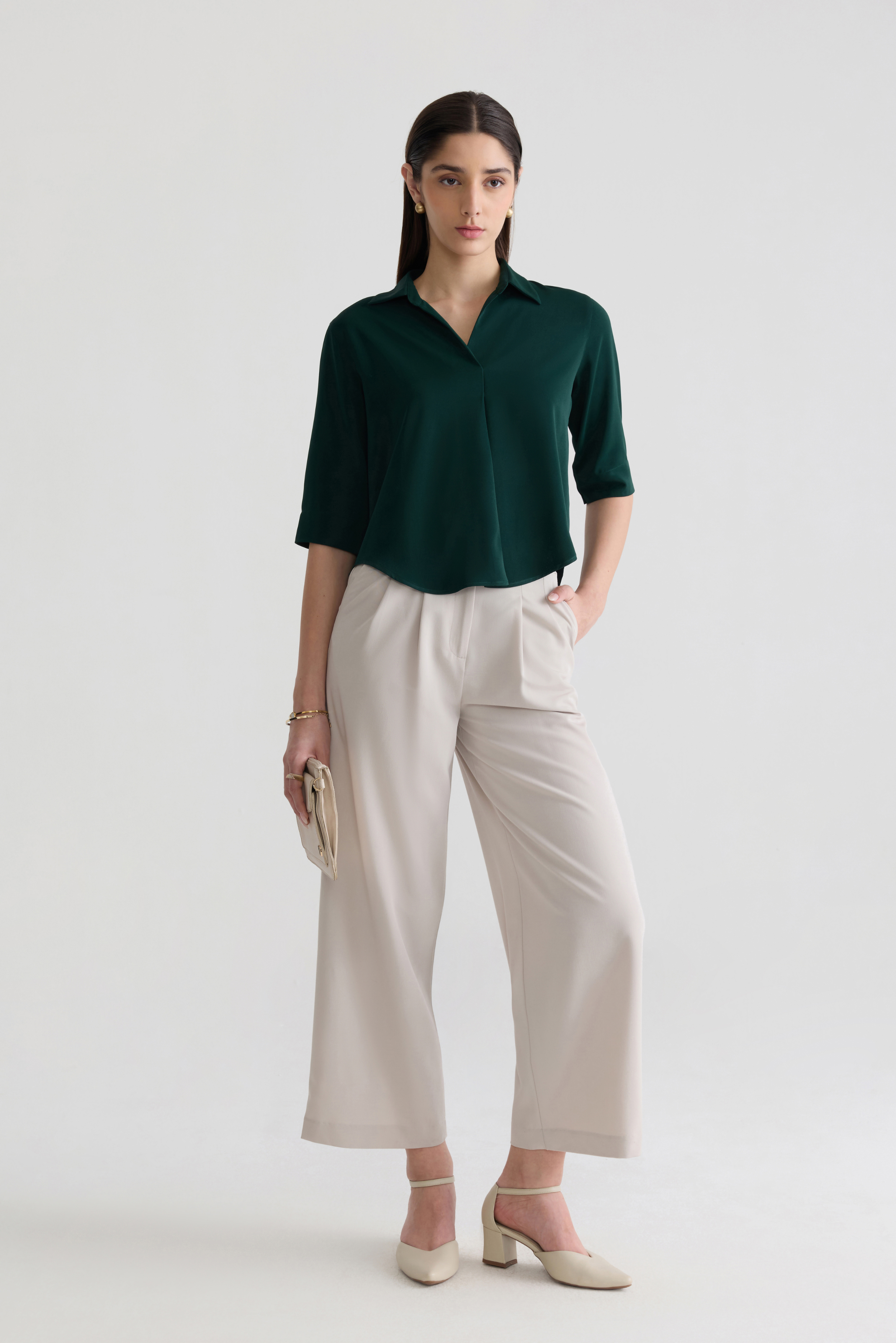 FOREST GREEN - WOMEN'S SKIPPER COLLAR TOP