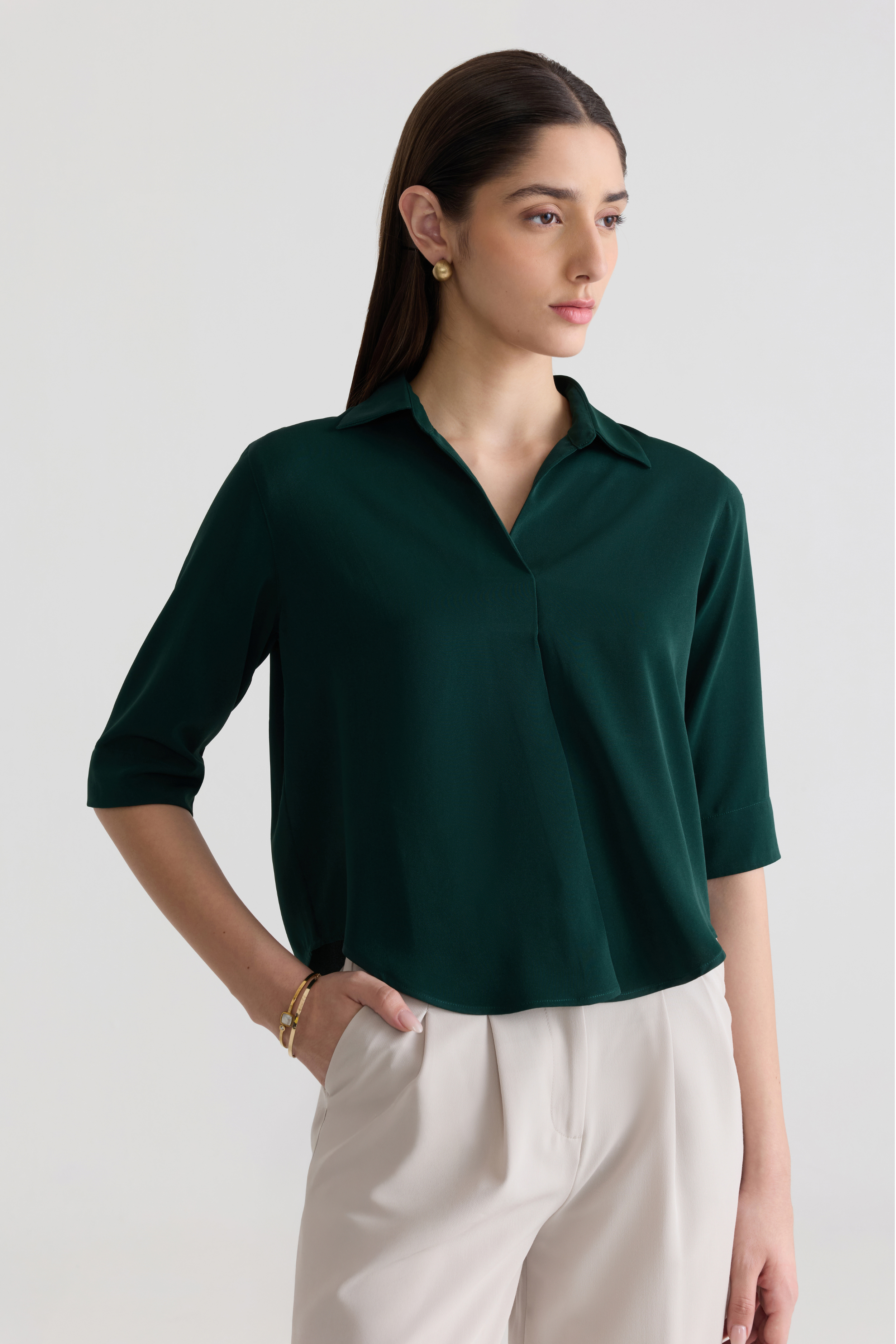 FOREST GREEN - WOMEN'S SKIPPER COLLAR TOP