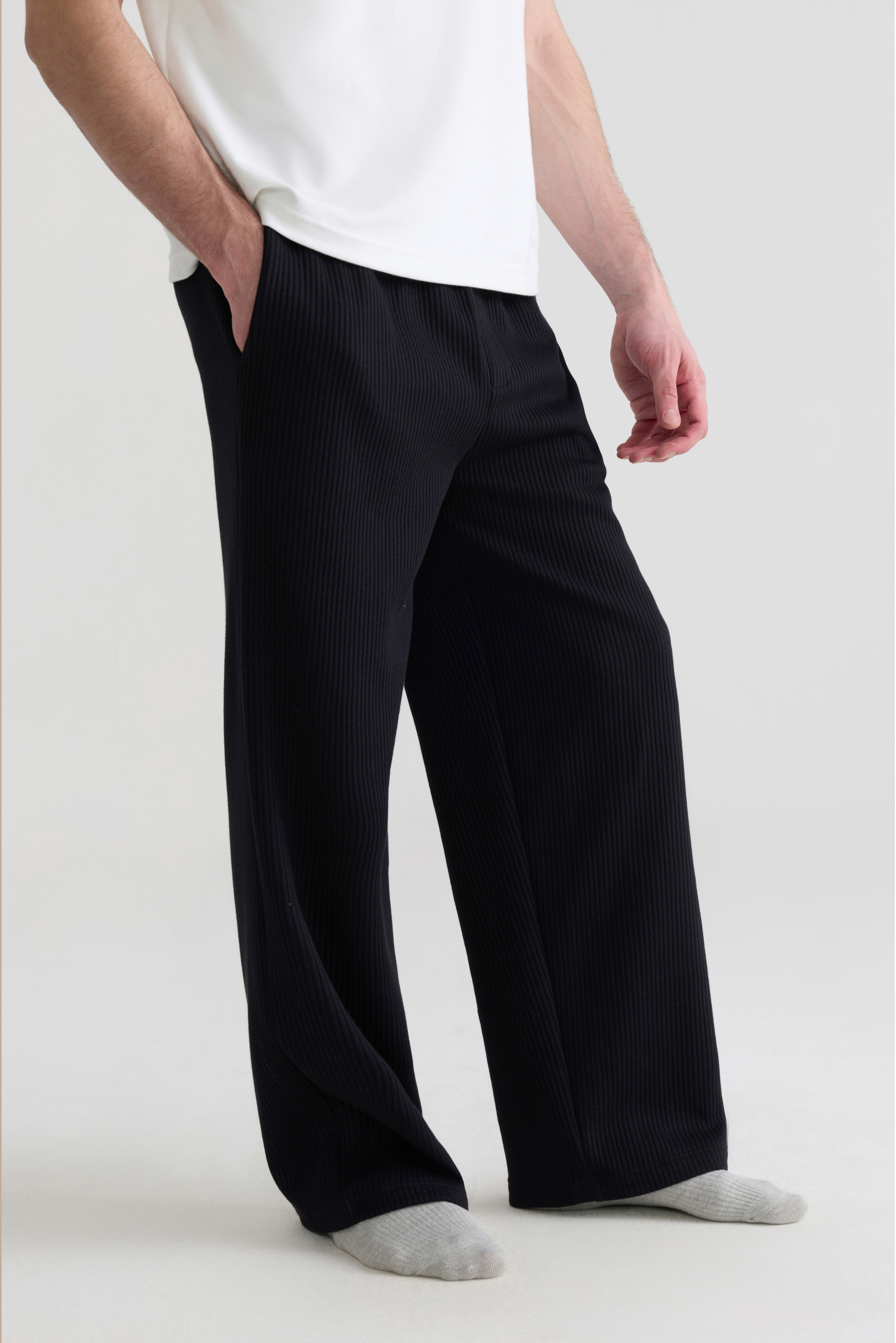 BLACK - STRUCTURED KNIT WIDE-LEG TROUSERS