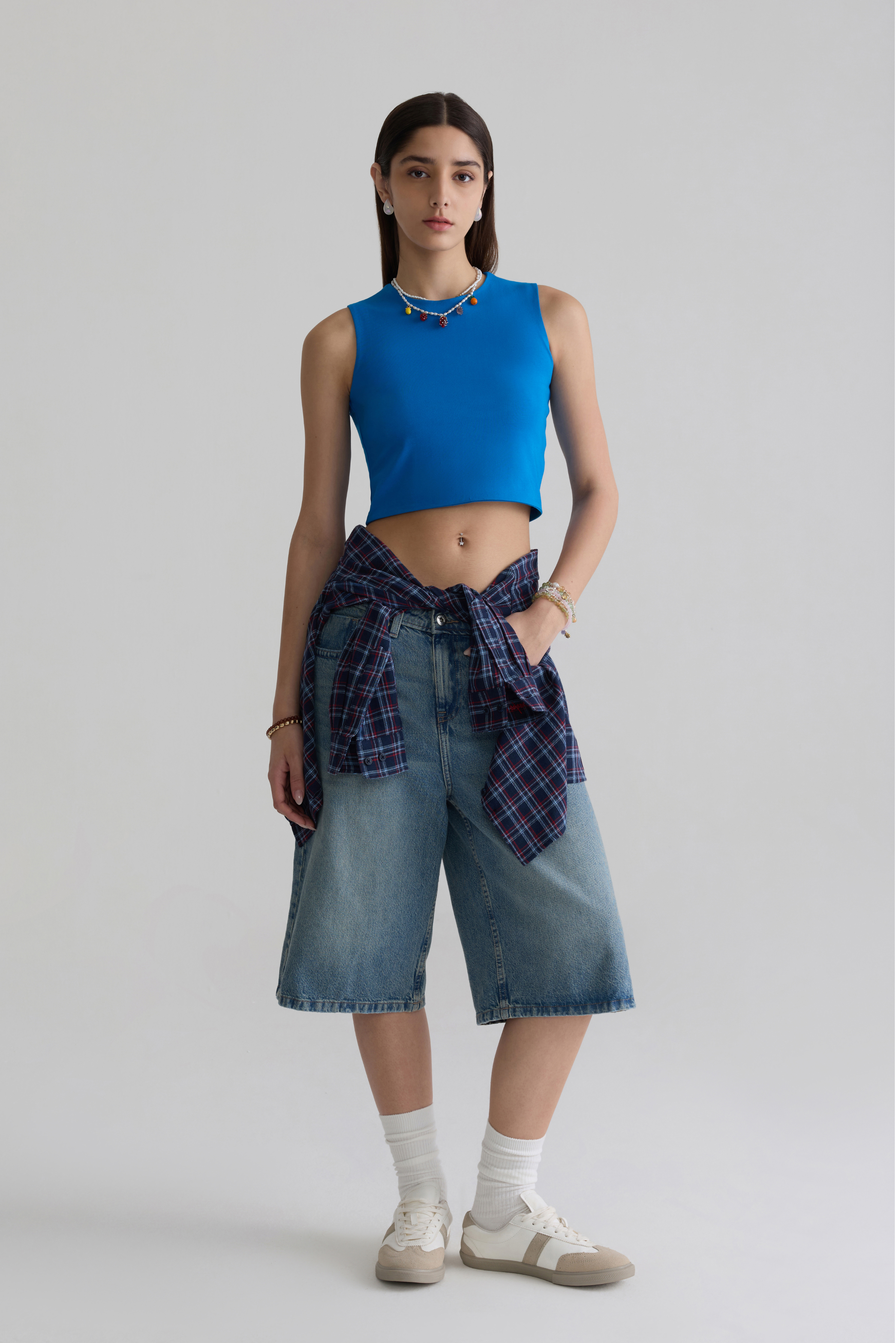 DIRECTORIAL BLUE - TWO LAYERED CROP TOP