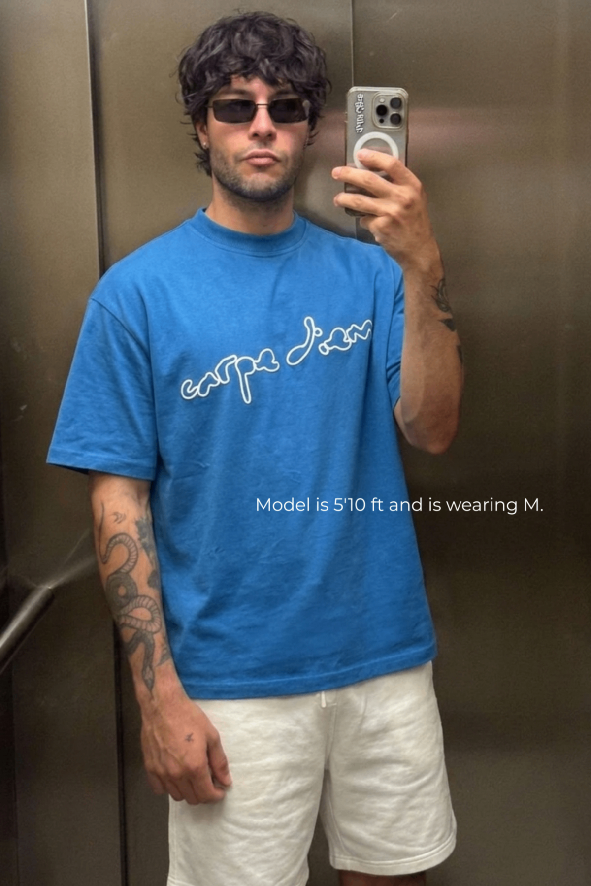 BLUE - CARPE DIEM PUFF PRINTED STATEMENT TEE