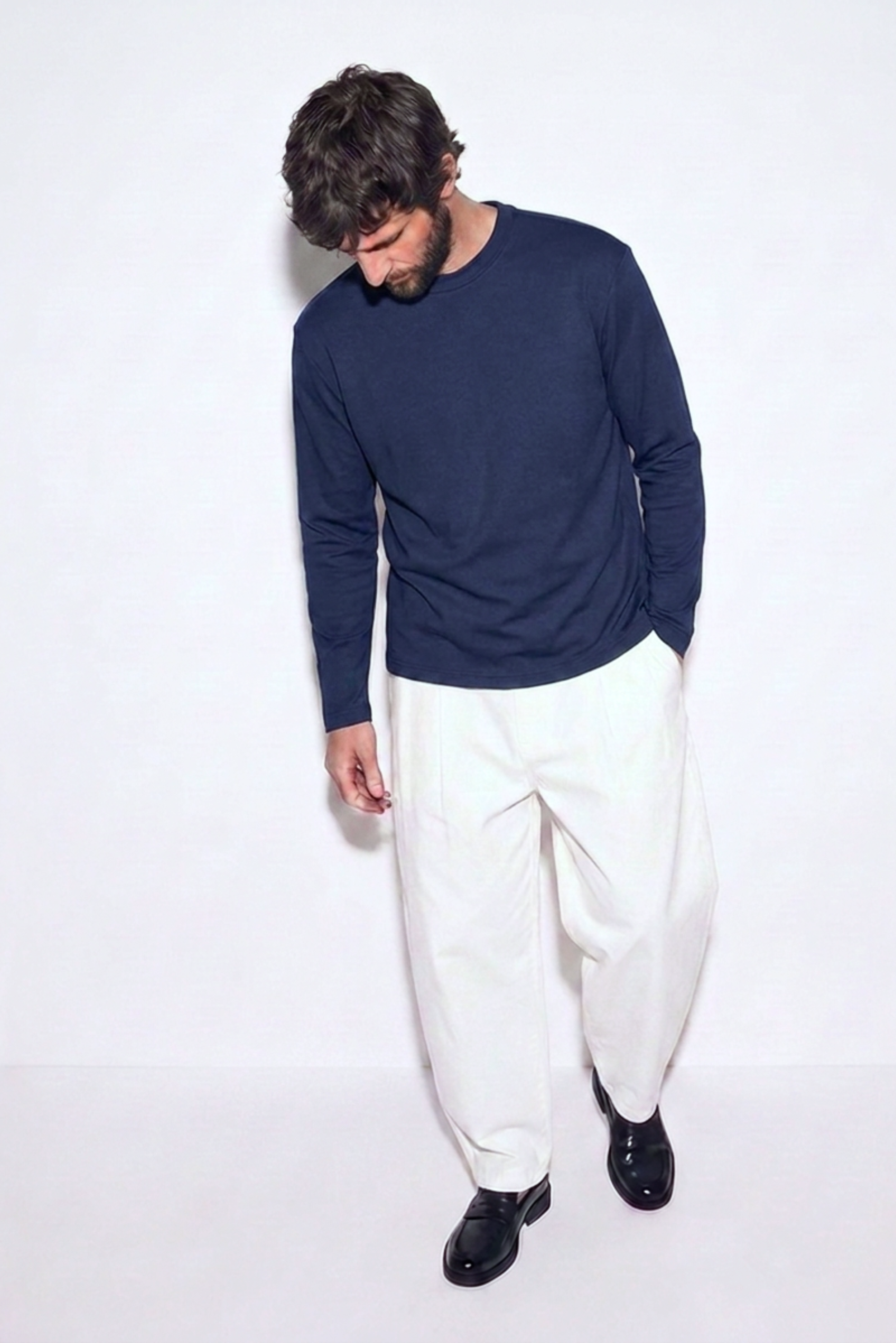 DEEP BLUE - STRUCTURED LONG SLEEVE CREW