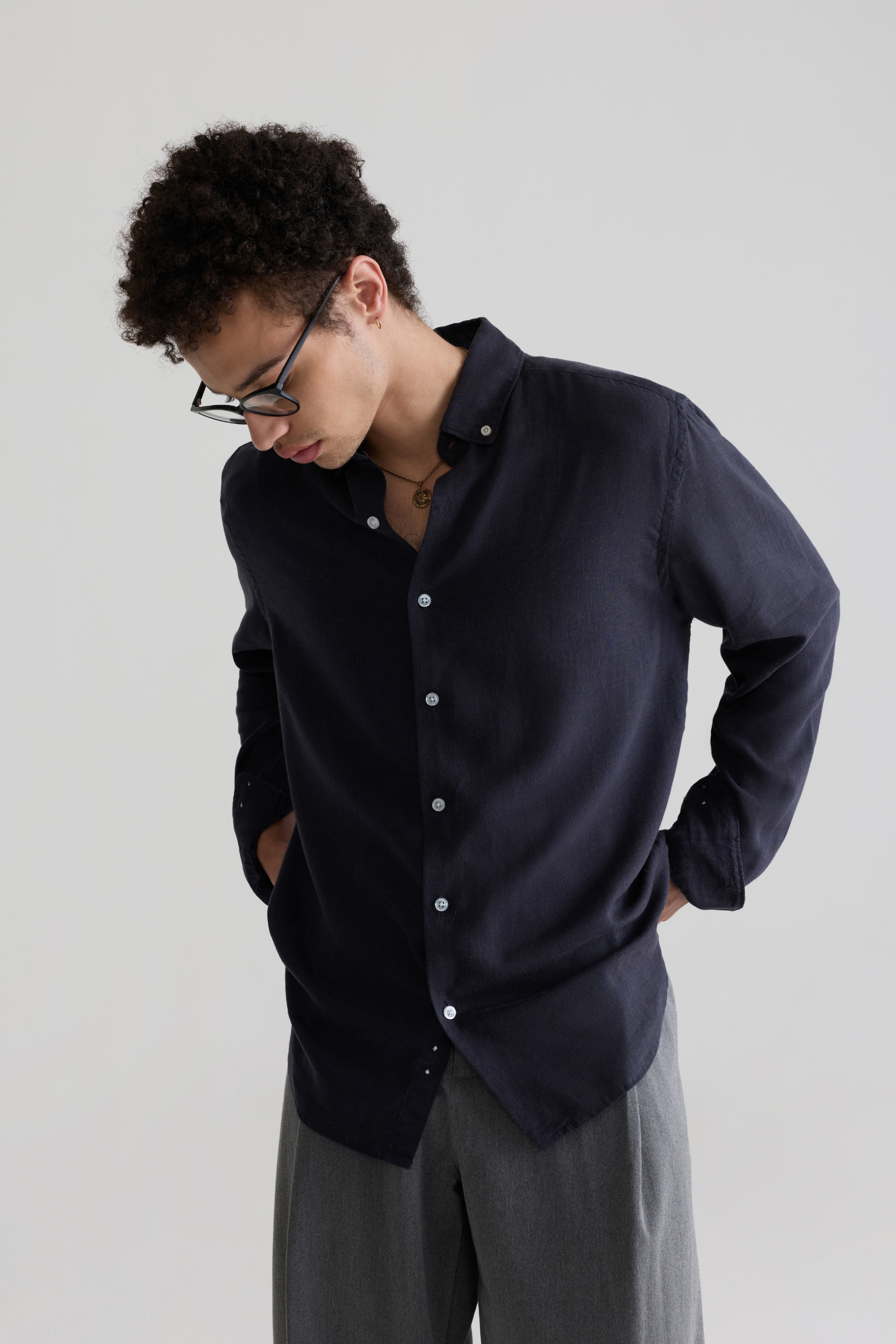 CHARCOAL BLACK LINEN BLEND SHIRTS