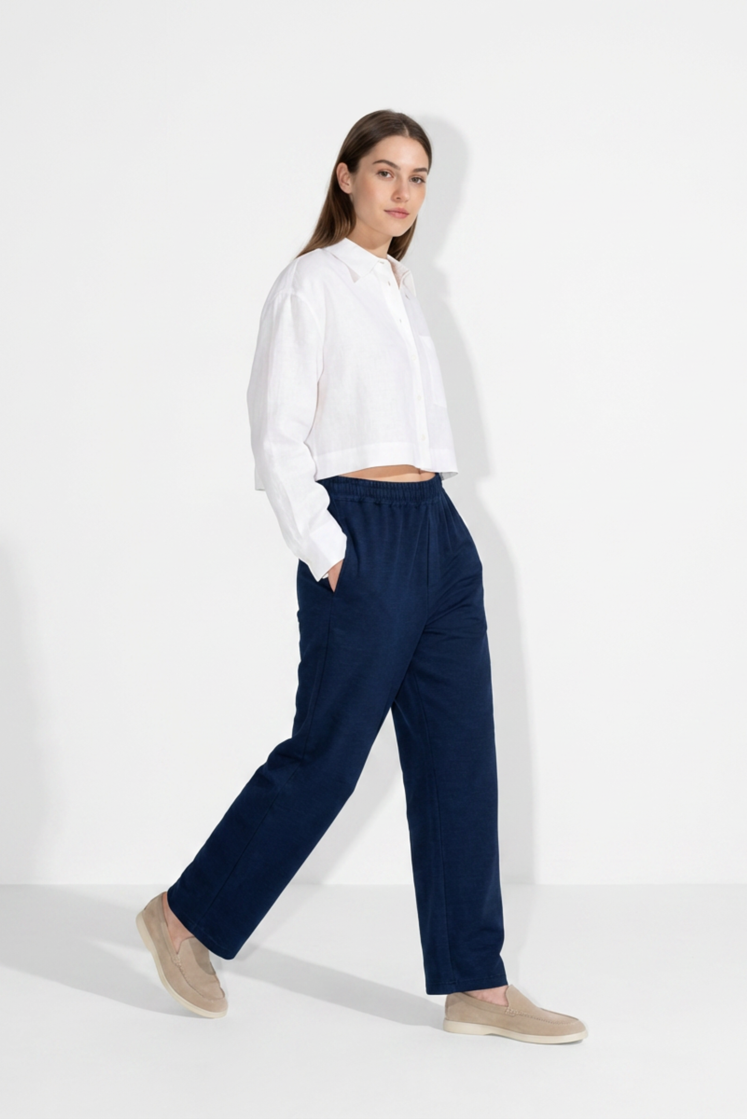 DARK BLUE - WOMEN EASY DENIM TROUSERS