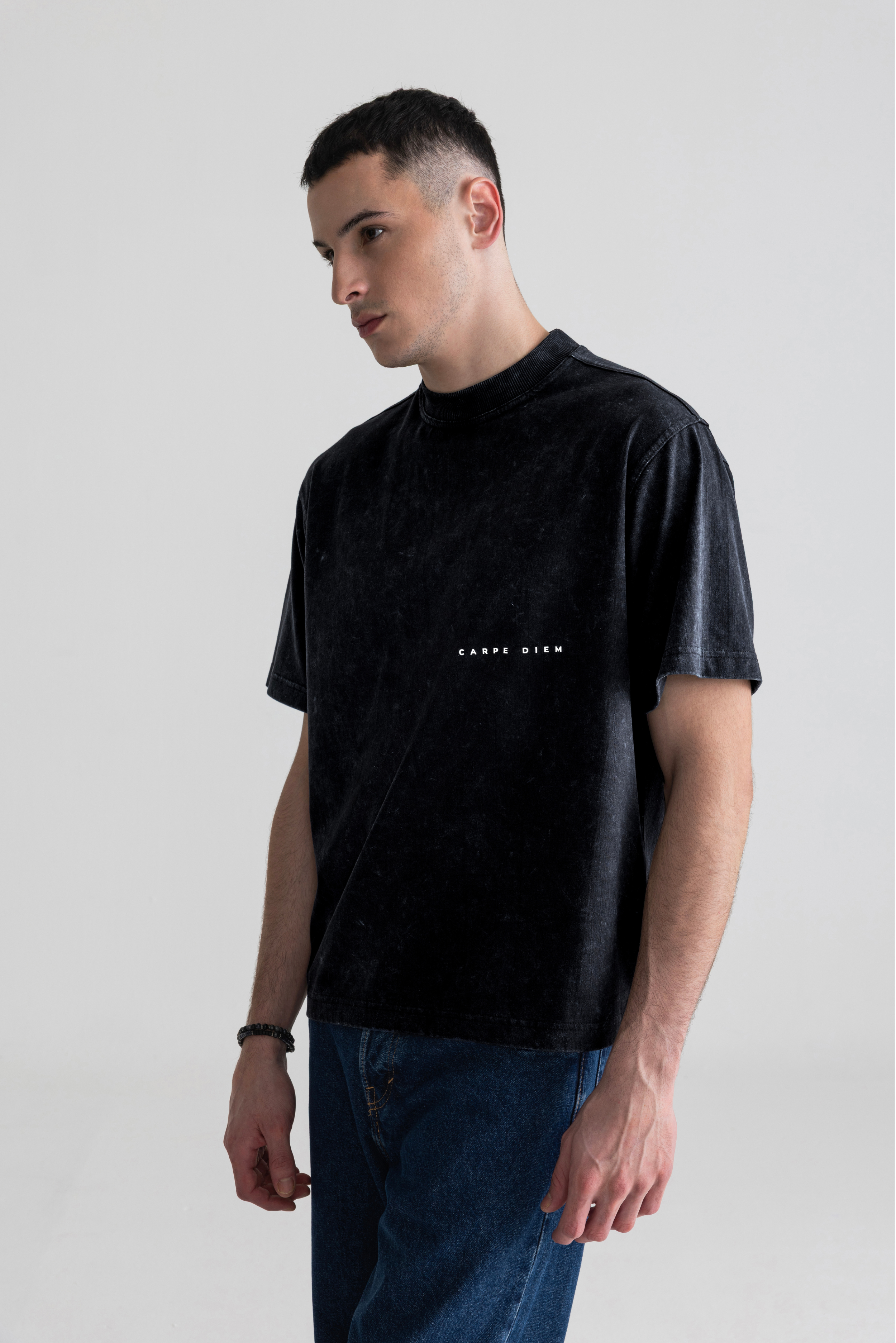 ACID WASH BLACK - CARPE DIEM MINIMAL PRINTED TEE