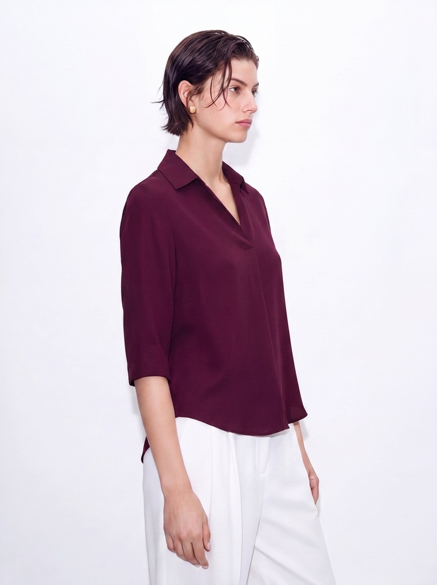 WINE - WOMEN'S SKIPPER COLLAR TOP