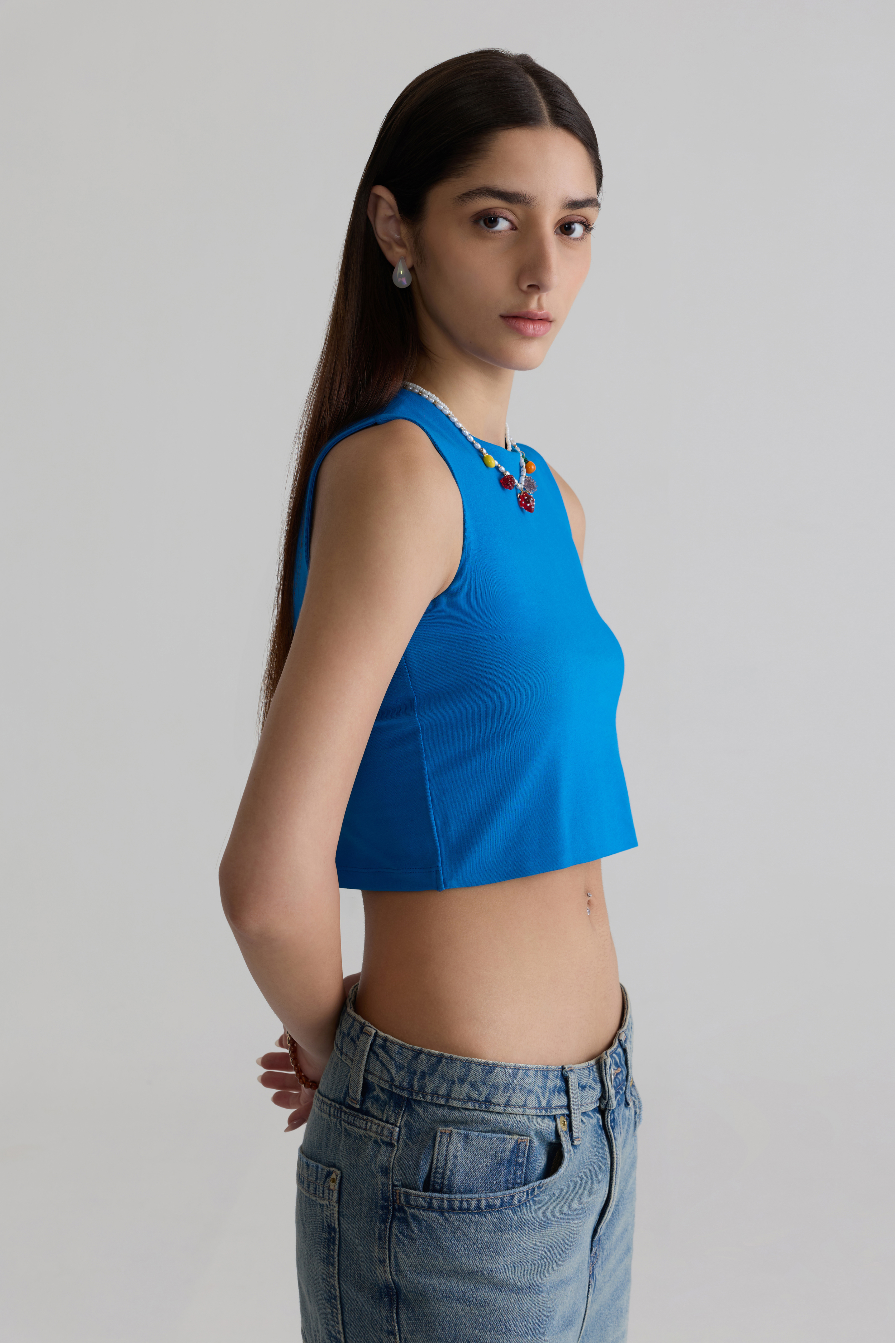 DIRECTORIAL BLUE - TWO LAYERED CROP TOP