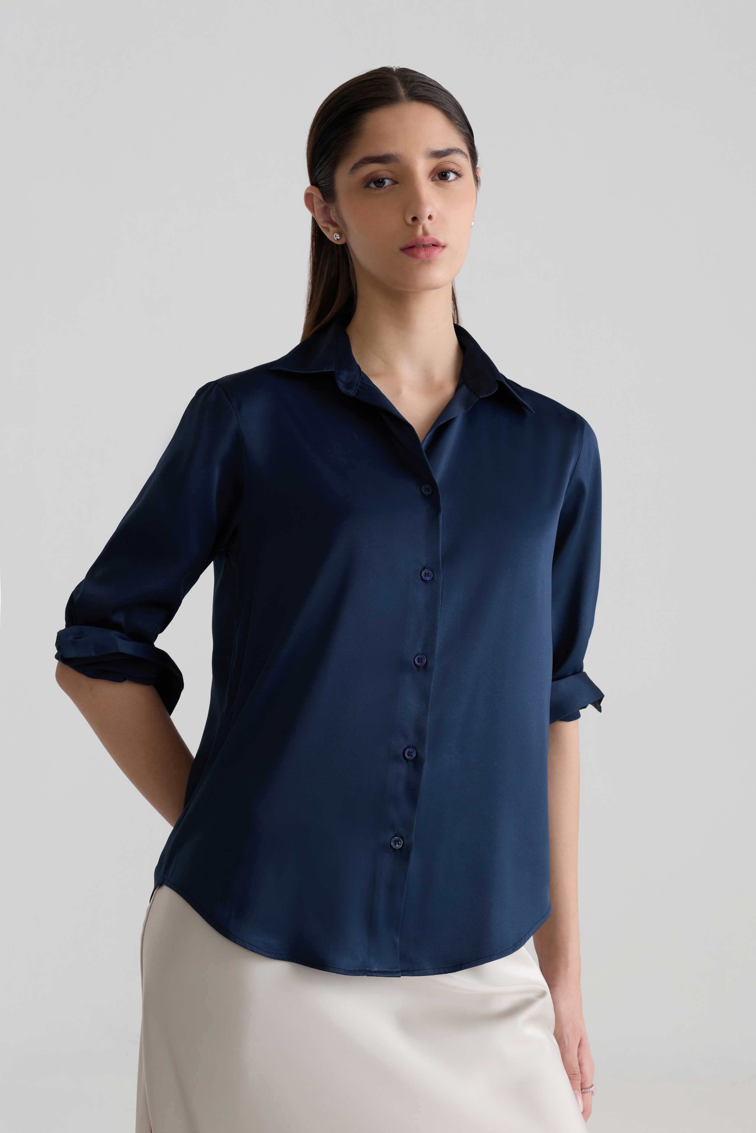 DEEP BLUE - WOMEN SATIN SHIRTS