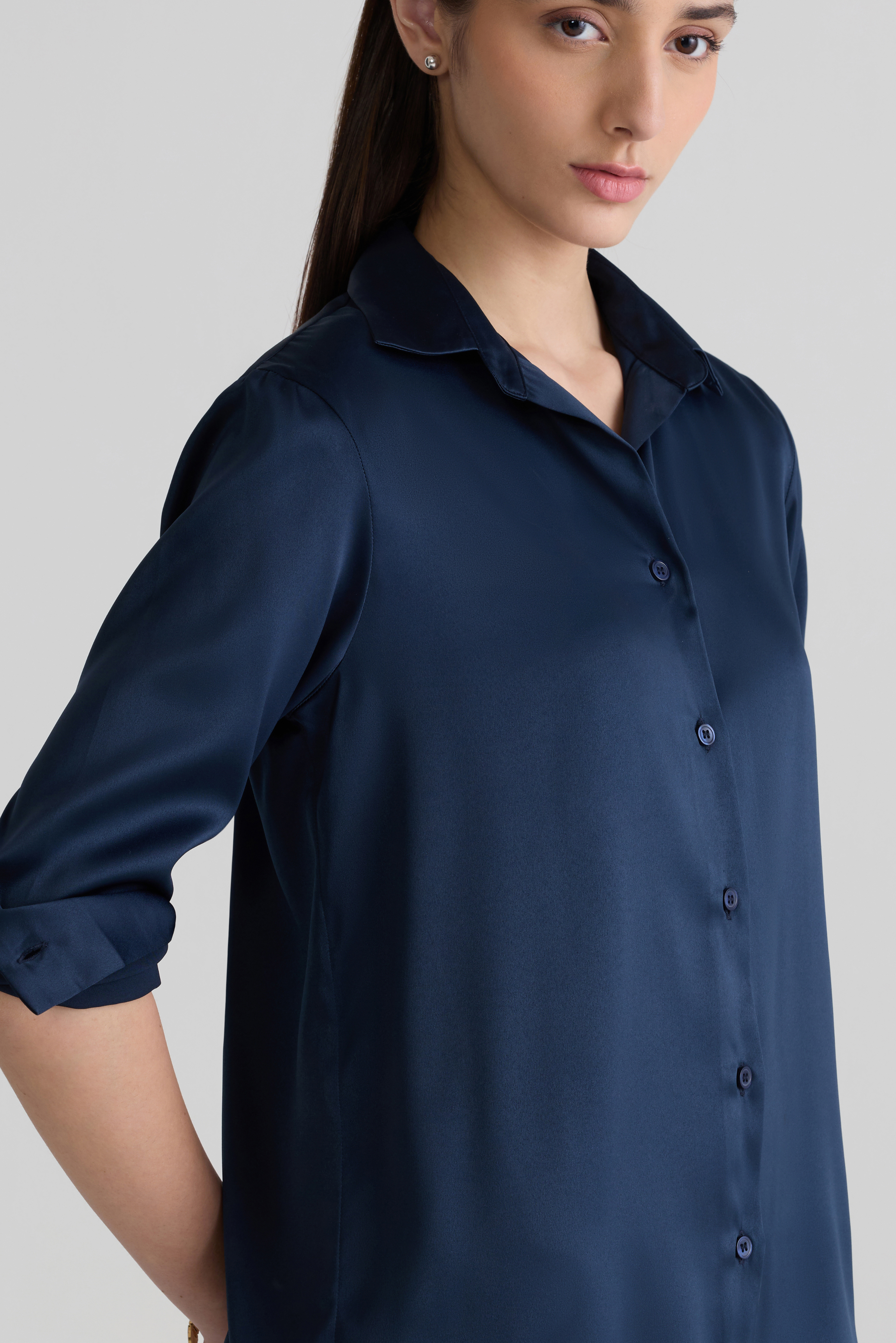 DEEP BLUE - WOMEN SATIN SHIRTS