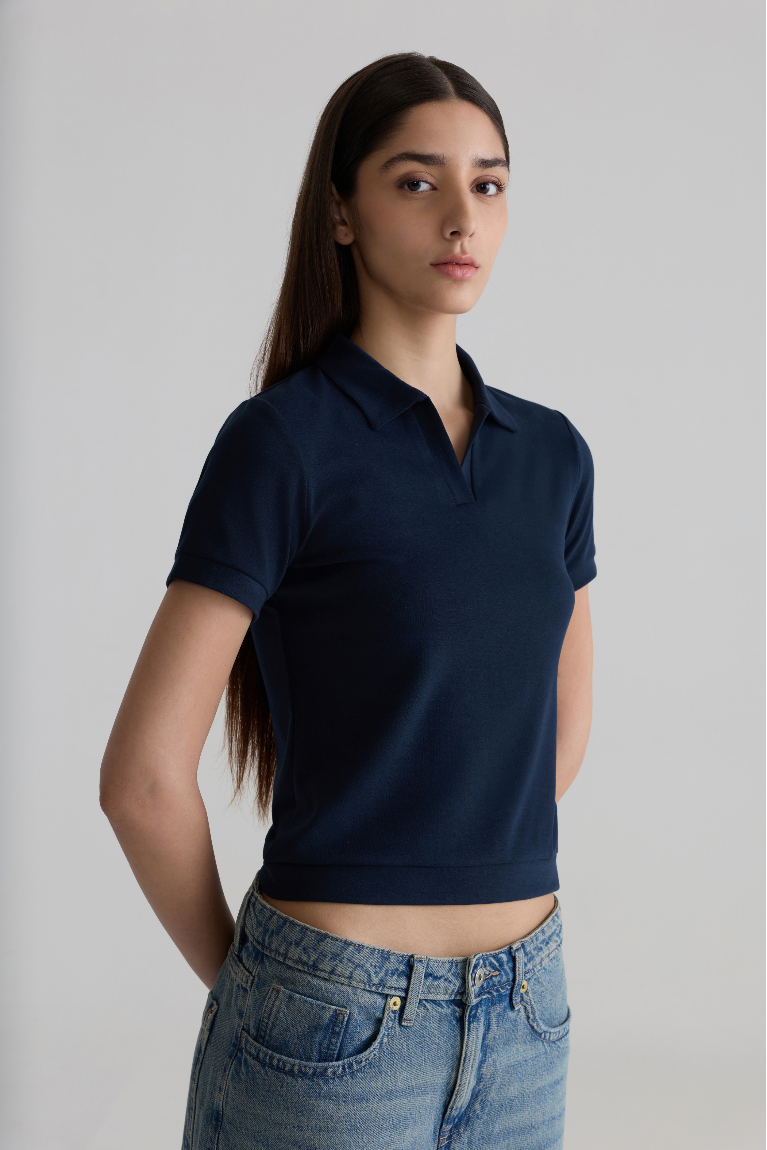 DEEP BLUE - WOMEN V-NECK POLO