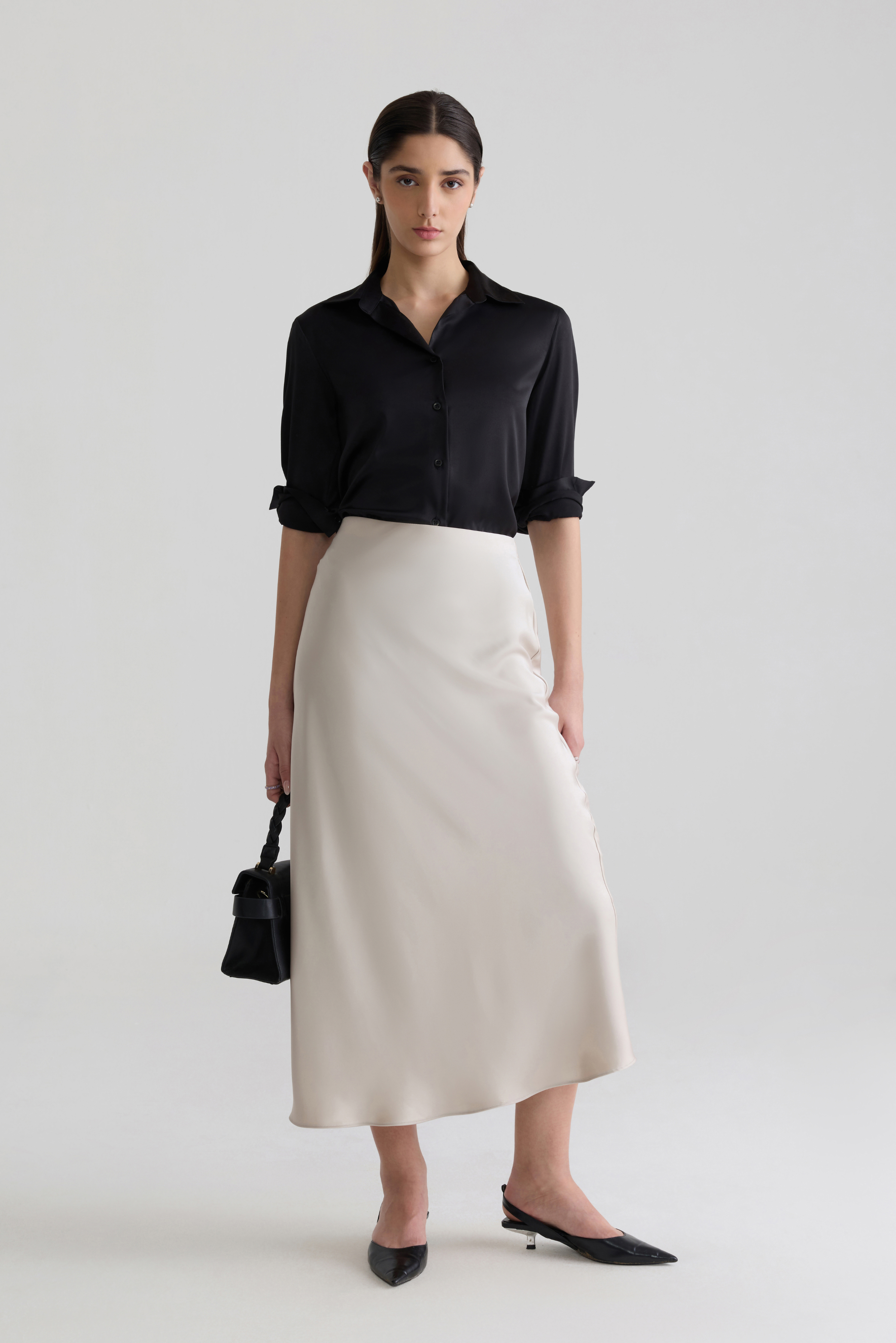 BLACK - WOMEN SATIN SHIRTS