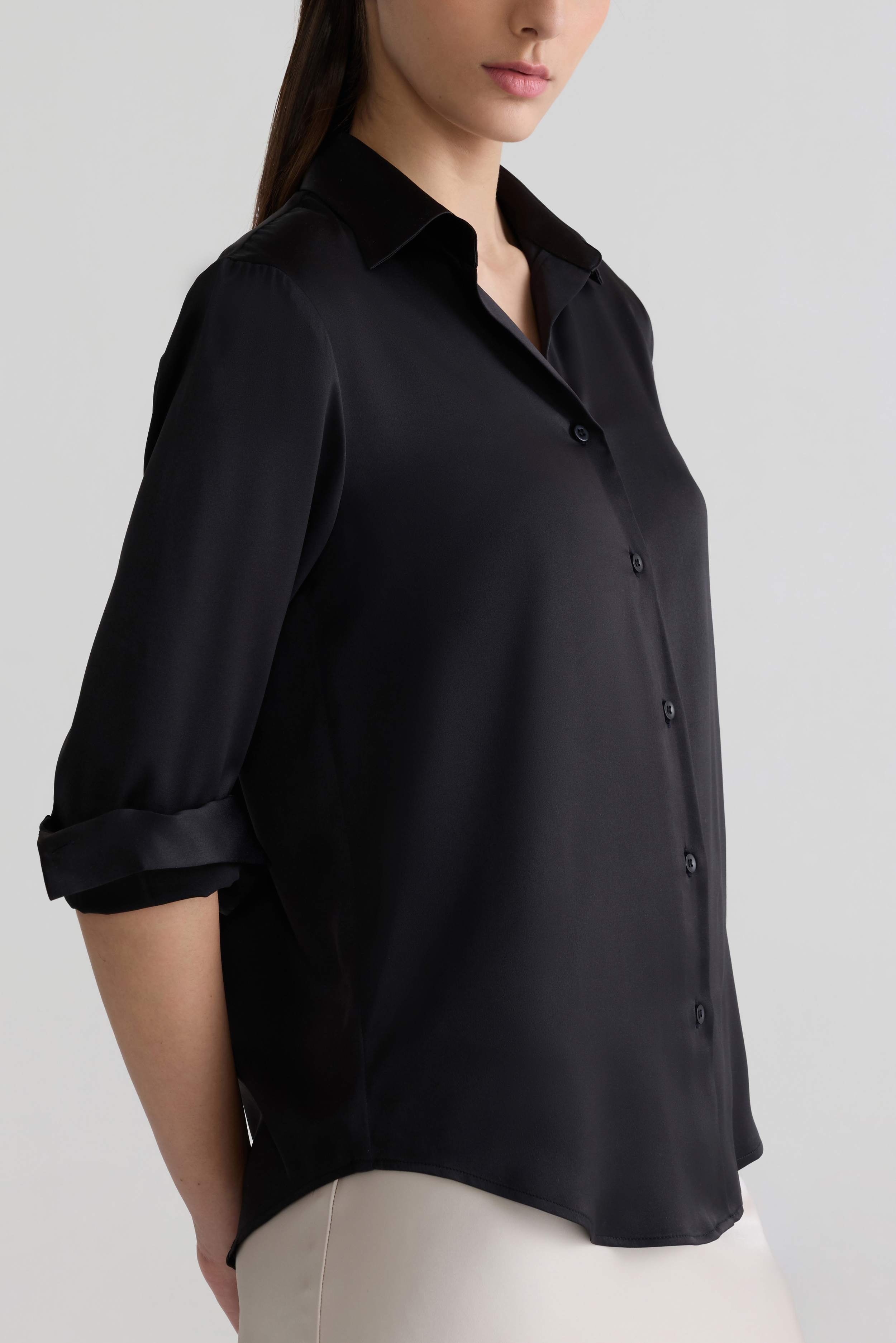BLACK - WOMEN SATIN SHIRTS