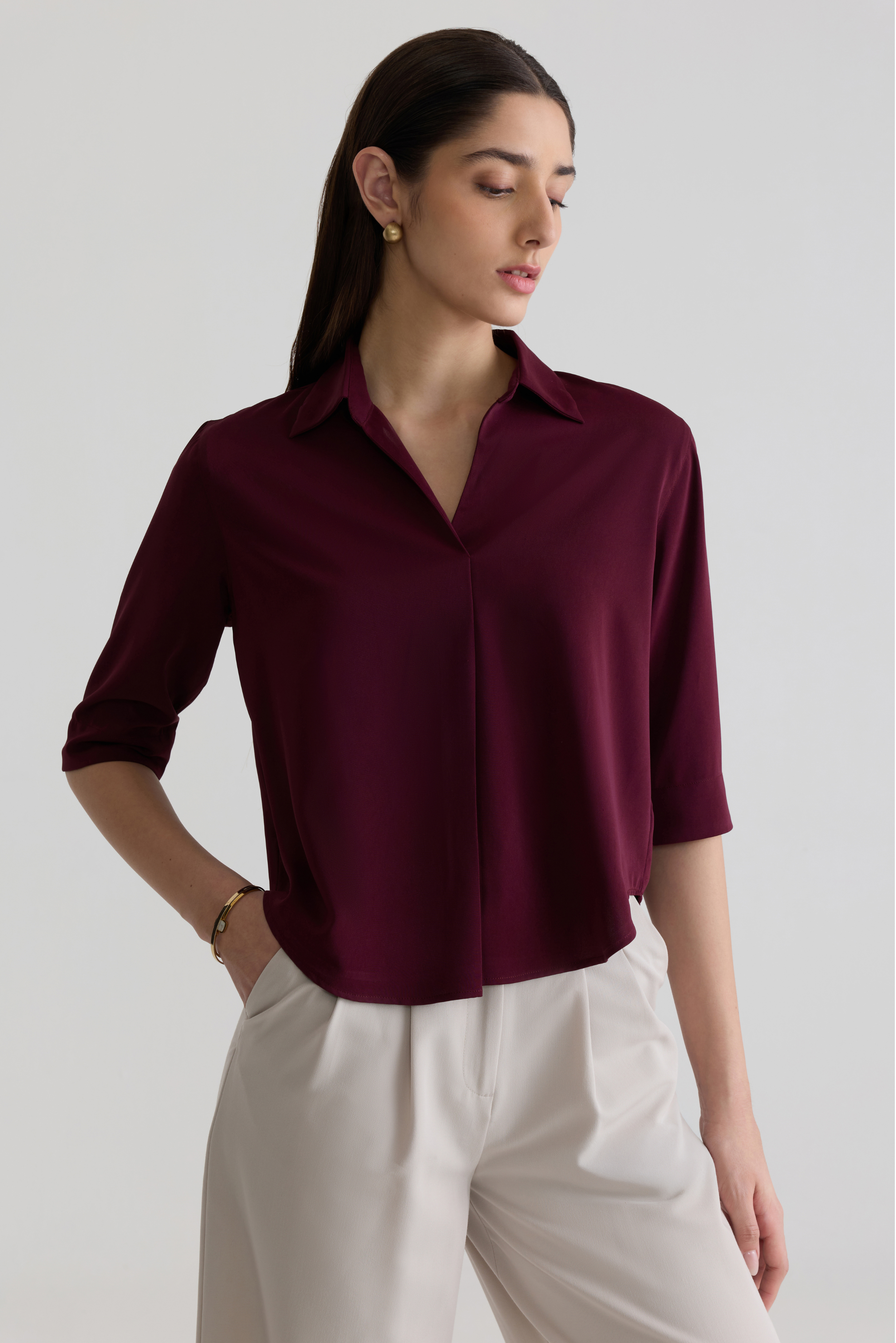 WINE - WOMEN'S SKIPPER COLLAR TOP