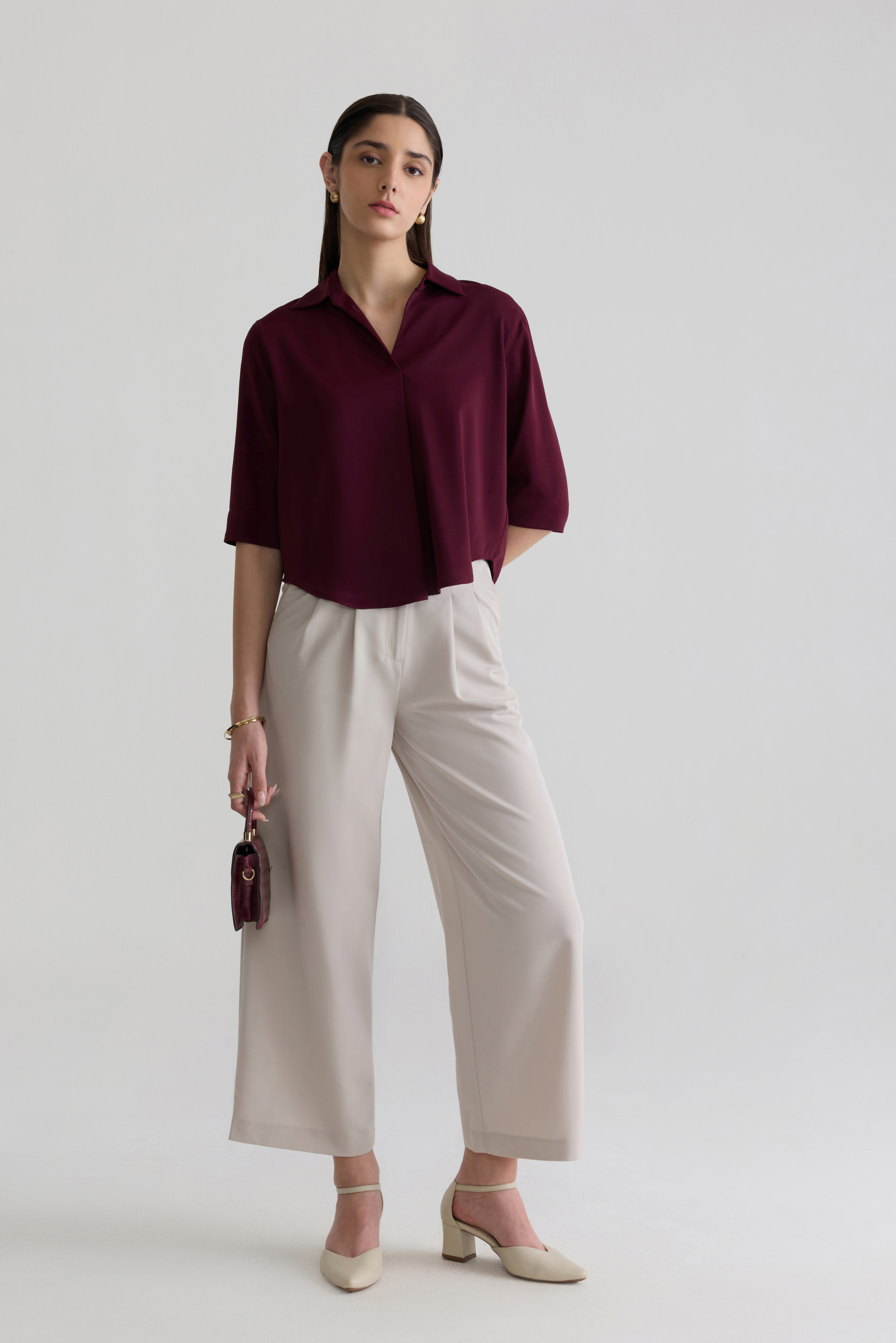 WINE - WOMEN'S SKIPPER COLLAR TOP