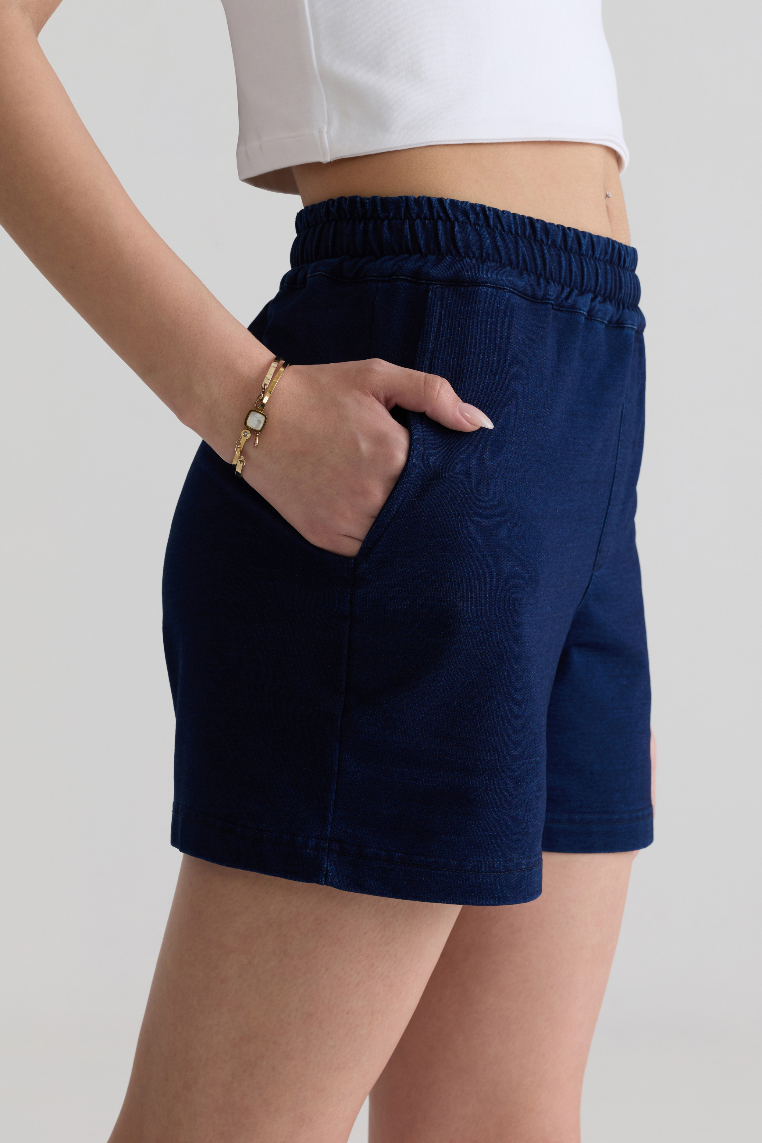 DARK BLUE - WOMEN EASY DENIM SHORTS