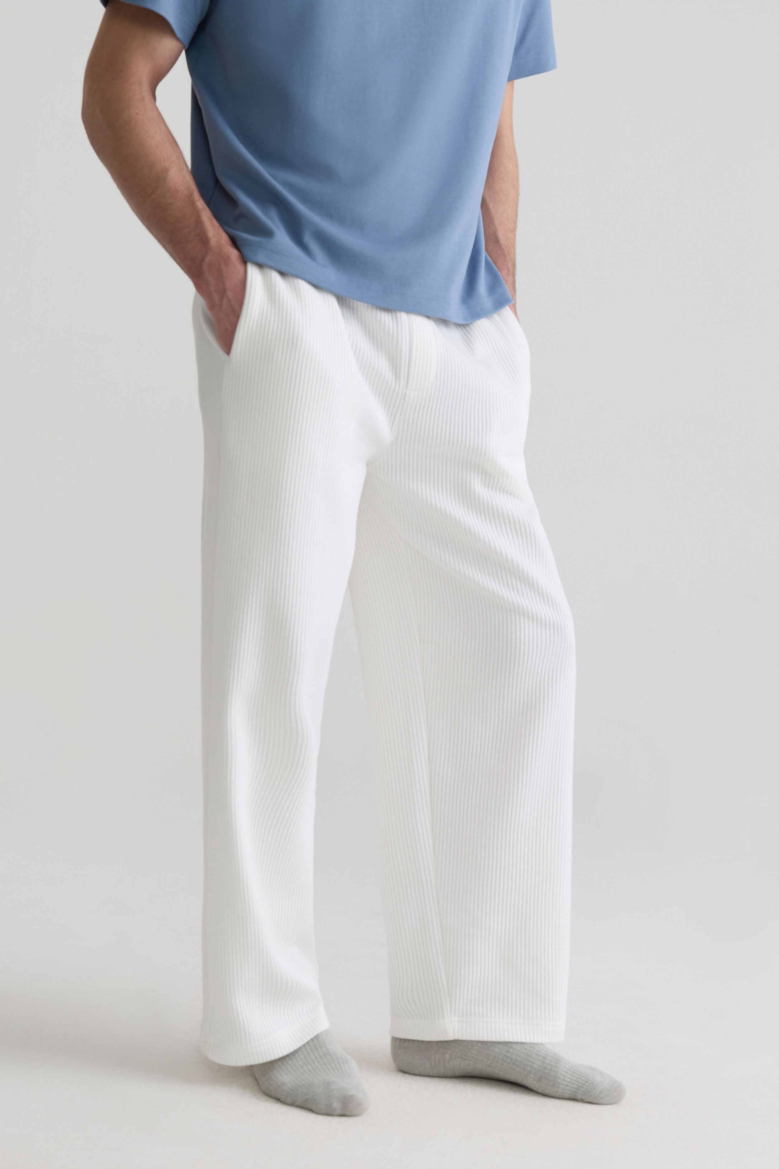 WHITE - STRUCTURED KNIT WIDE-LEG TROUSERS
