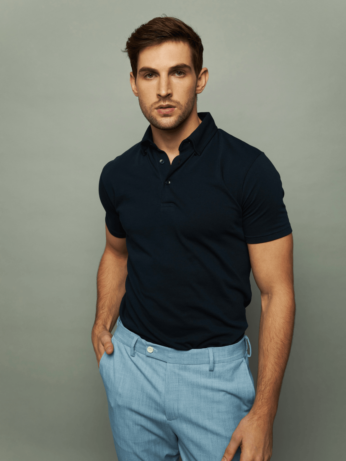 Blue Button Polyb Deep Blue Button-Down Minimal Polo