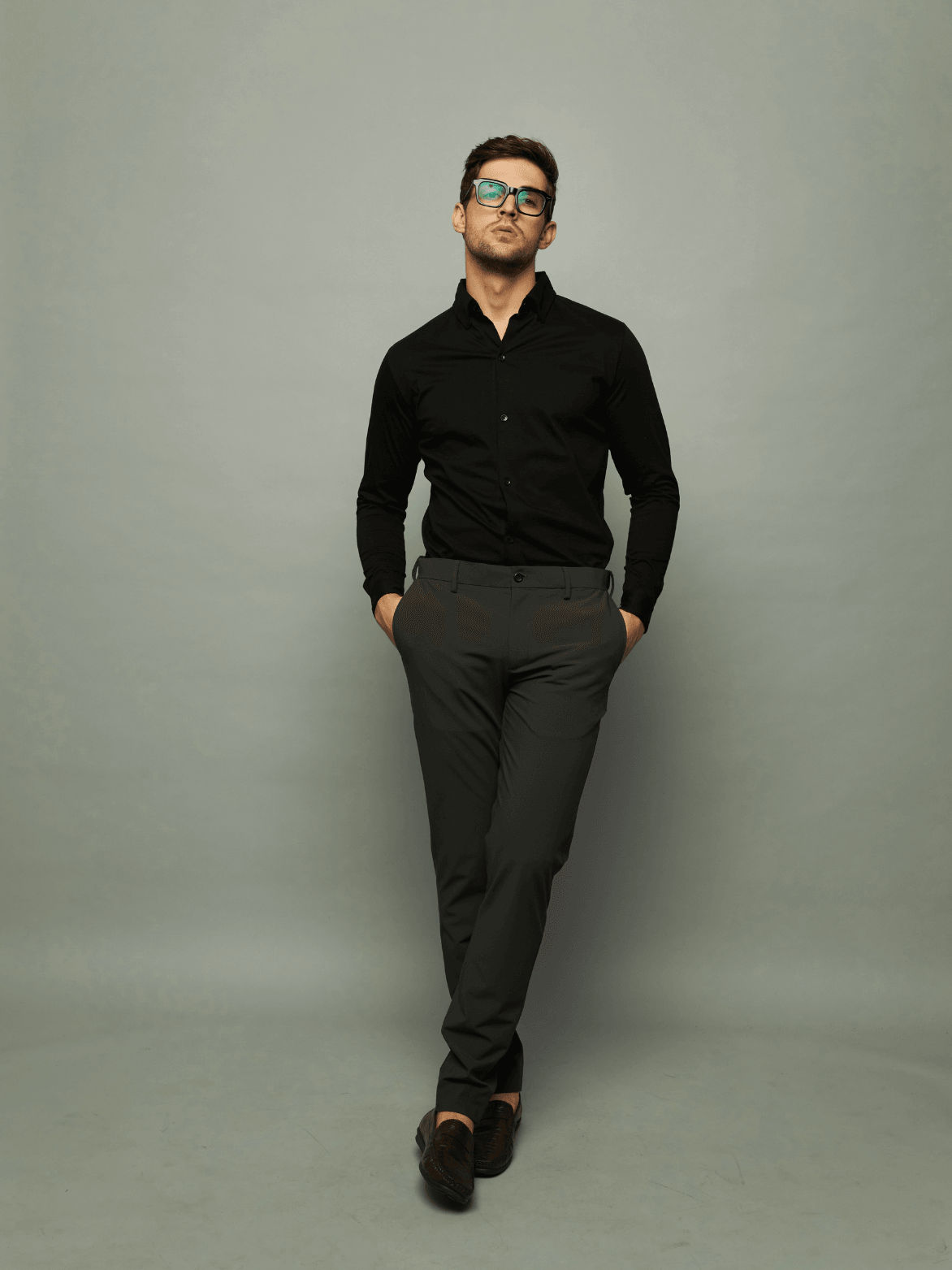 jet black dress shirt Men's Hidden Placket Dress Shirt - Jet Black