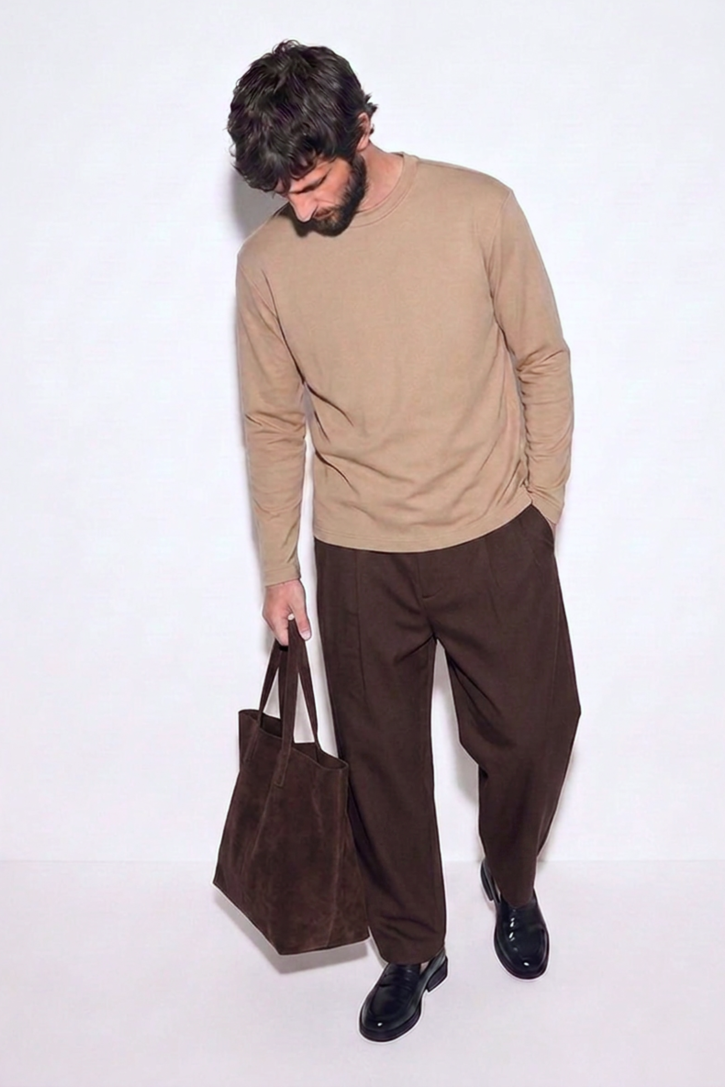 BEIGE - STRUCTURED LONG SLEEVE CREW