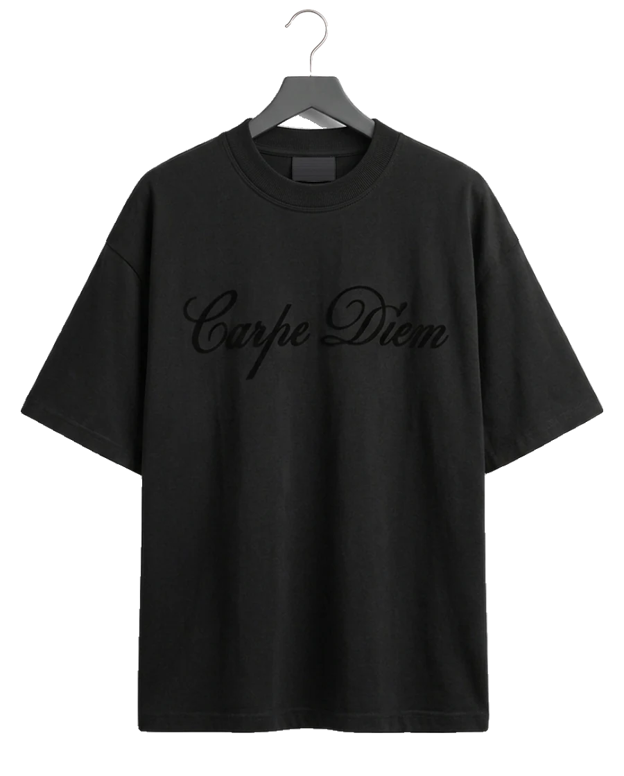 BLACK - CARPE DIEM FLOCK PRINTED TEE