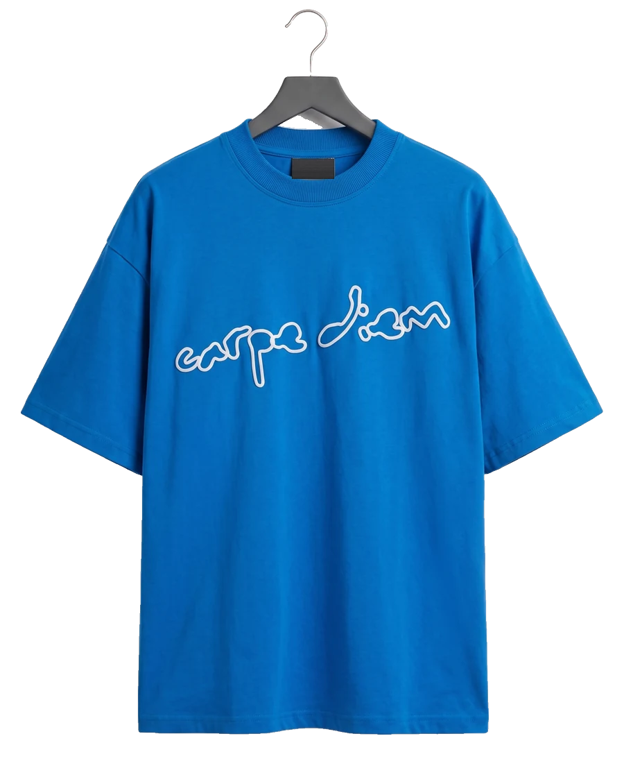 BLUE - CARPE DIEM PUFF PRINTED STATEMENT TEE