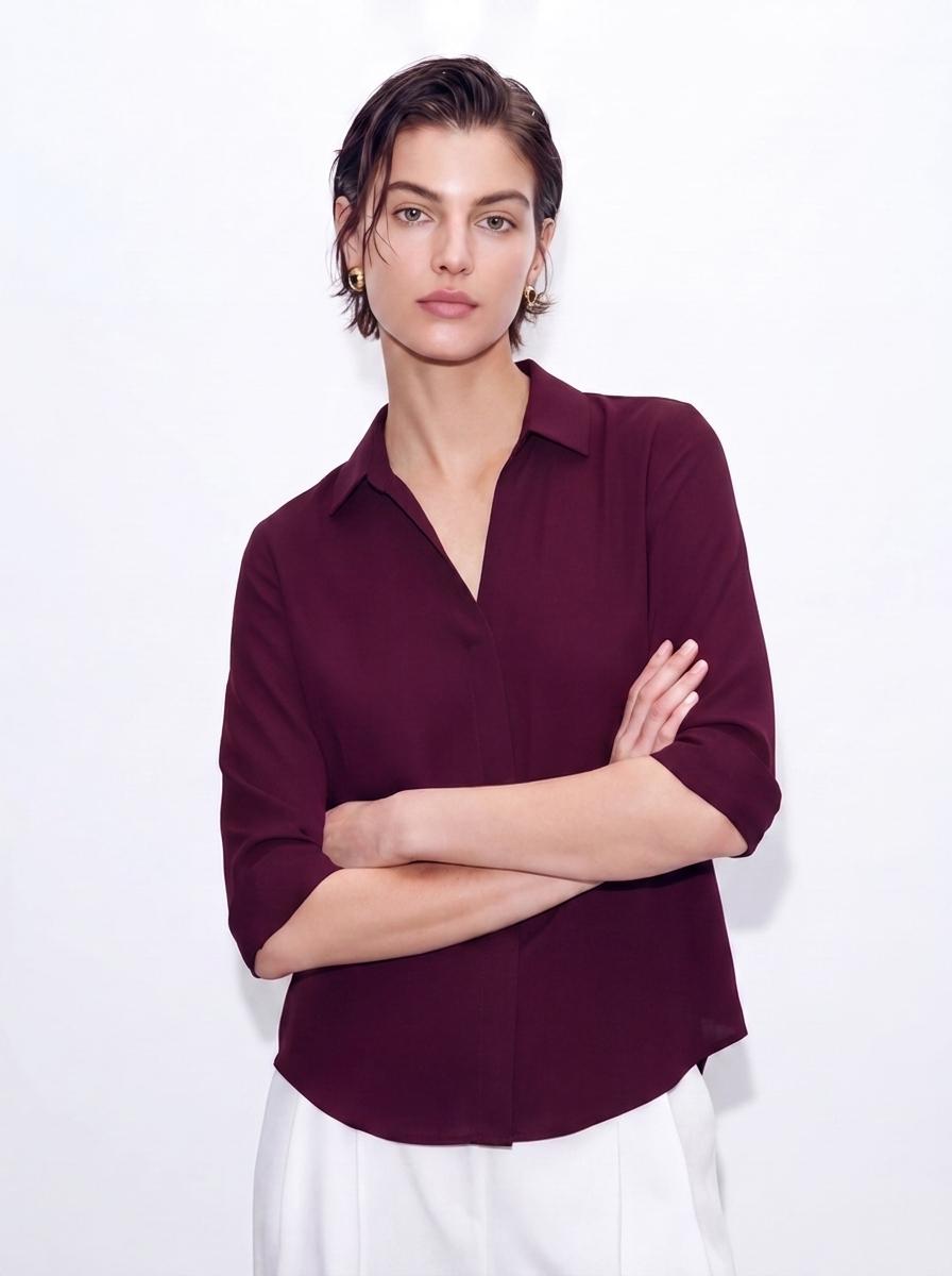 WINE - WOMEN'S SKIPPER COLLAR TOP
