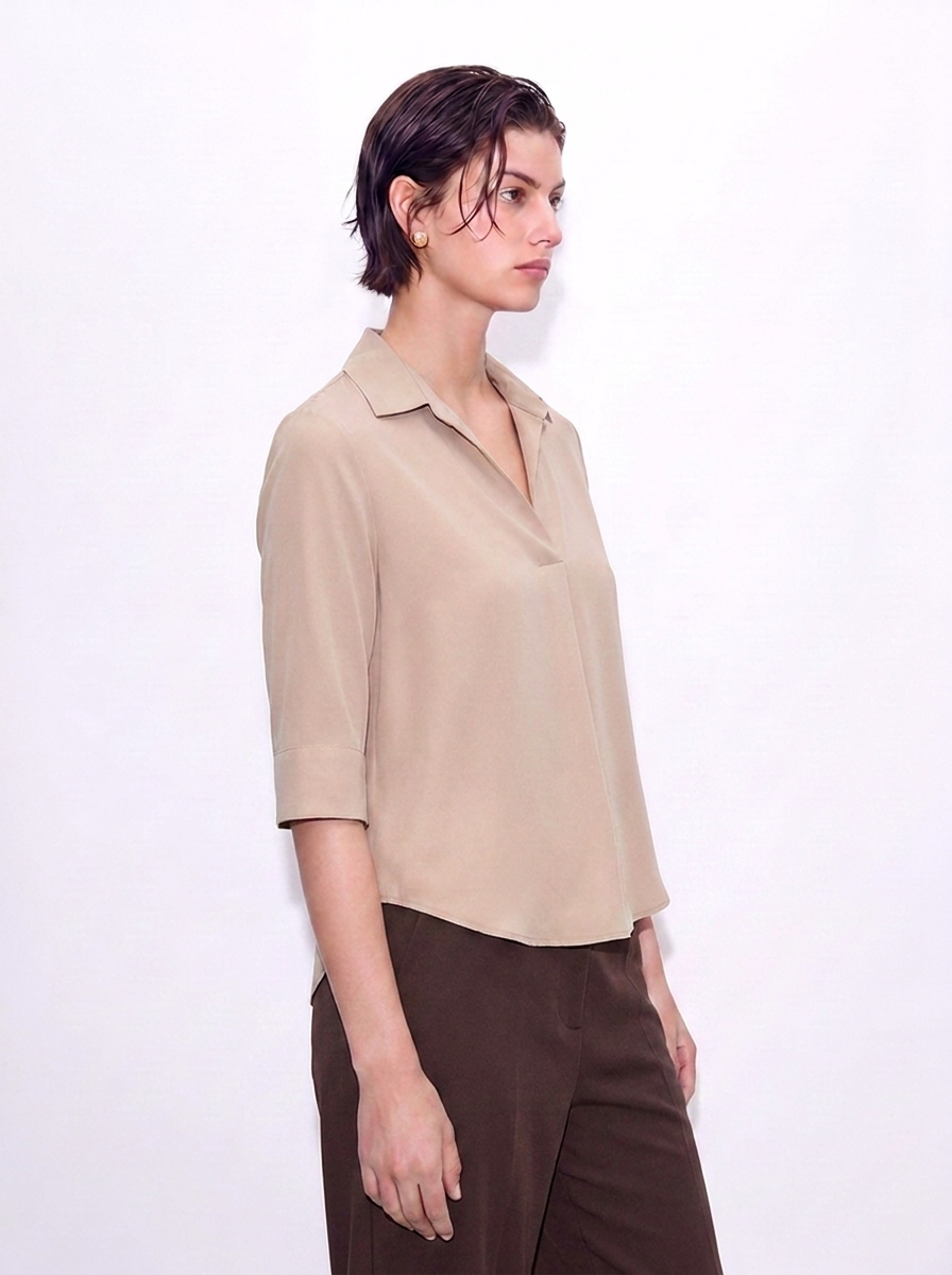 BEIGE - WOMEN'S SKIPPER COLLAR TOP